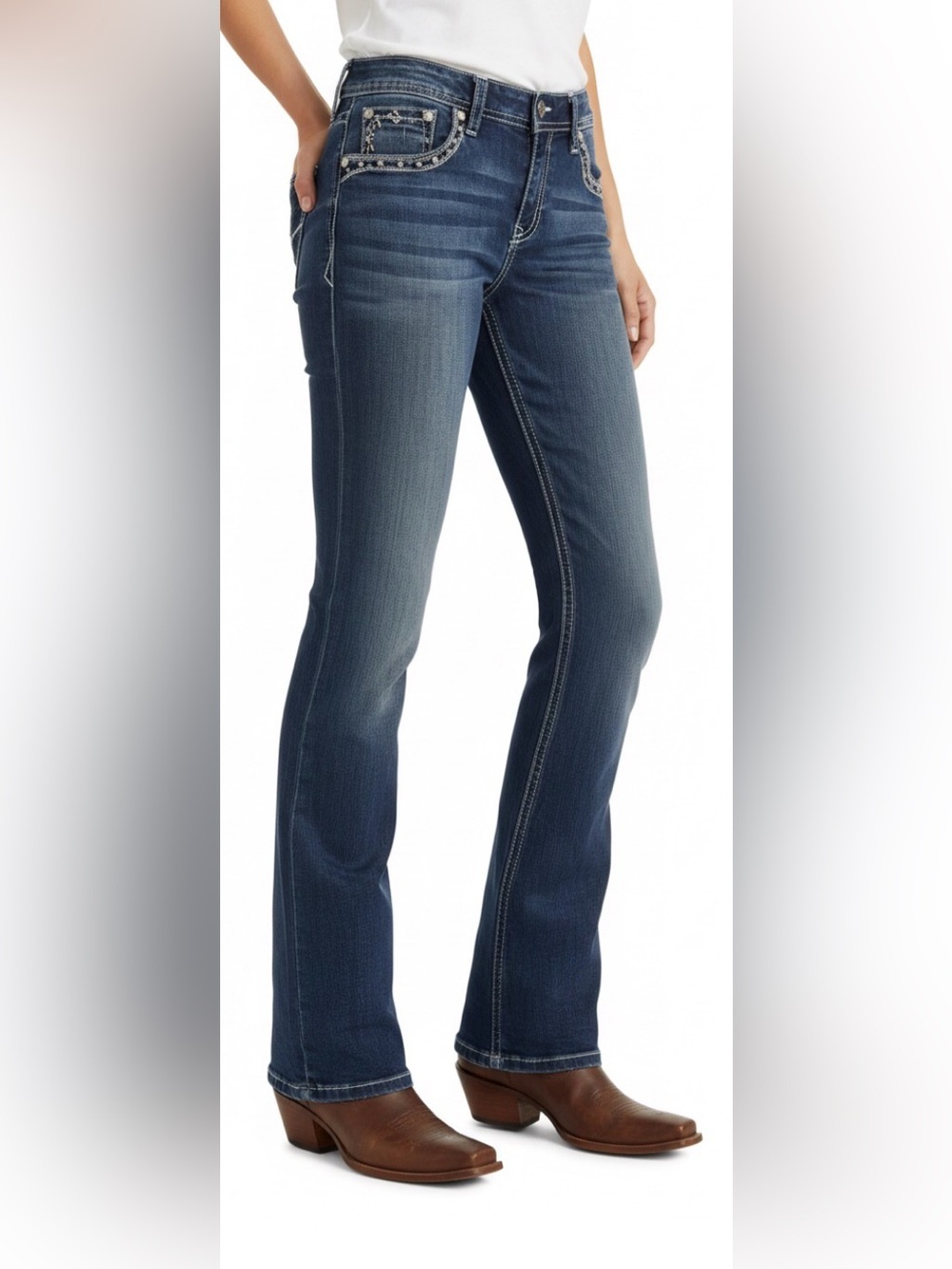 Rock Revival Women’s Blue Embellished Classic Western Bootcut Jeans Size 28